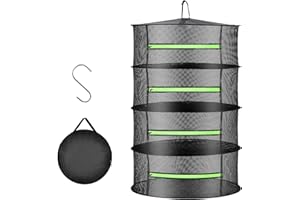 Herb Drying Rack 4 Layer, Hanging Drying Net with Green Zippers, Plant Rack Foldable Mesh for Drying, Flowers,Vegetables of W