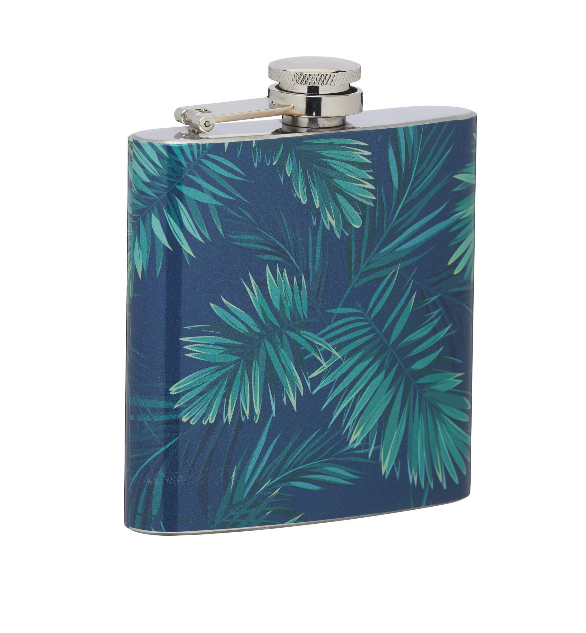 BarCraft BCPALMFLSK Hip Flask with Tropical Palm Print Design, Stainless Steel, 175 ml