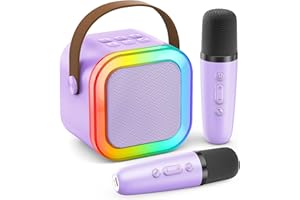 PESKI Mini Karaoke Machine for Kids Adults, Portable Bluetooth Speaker with 2 Wireless Karaoke Mics Player,2025 TOP Christmas Birthday Gifts Toys for Girls 3,4, 5, 6, 7, 8+Years Old Toddler (Light Purple)