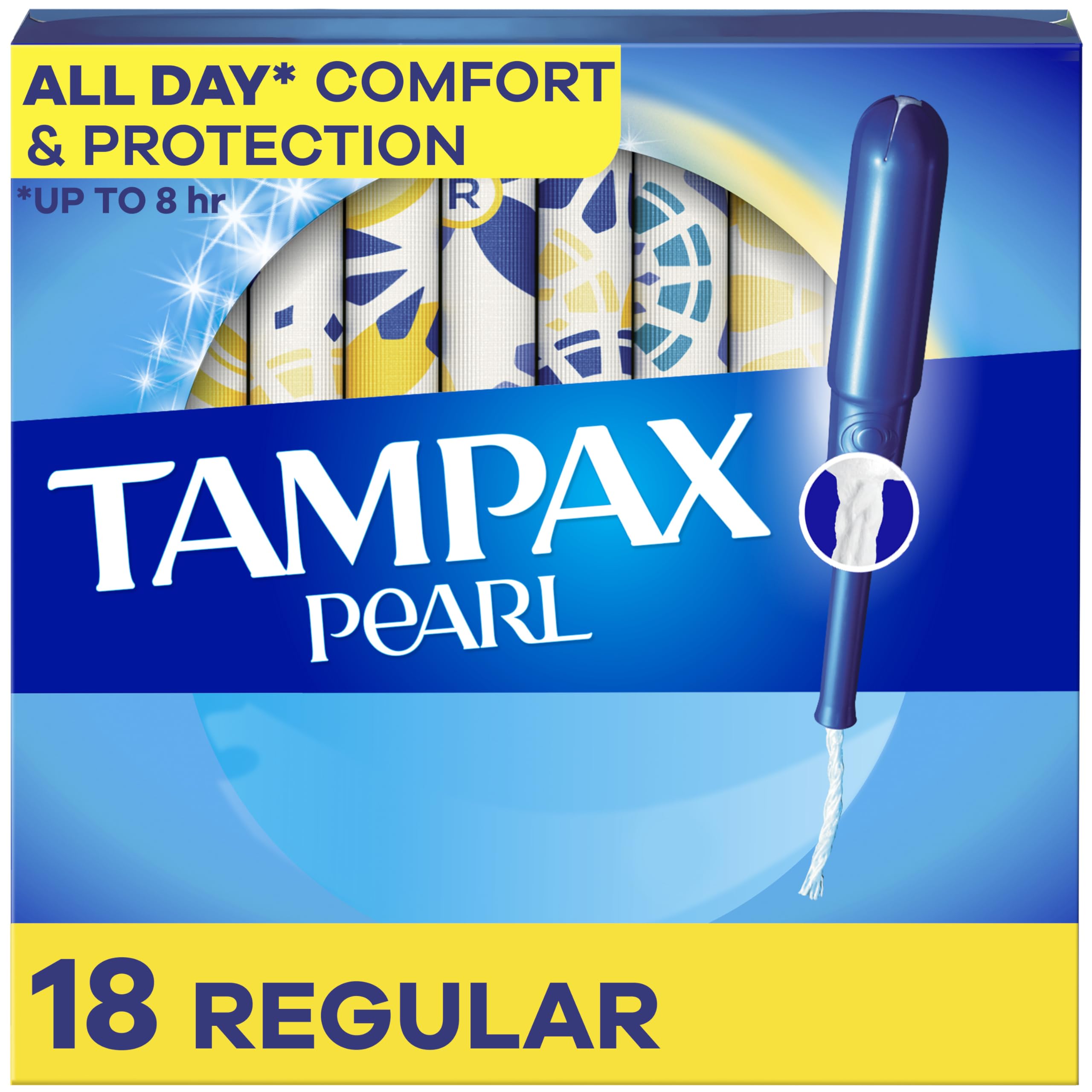 Tampax Pearl Plastic Tampons, Regular Absorbency, Unscented, 18 Count