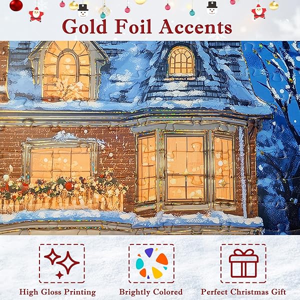YINHUA 3D COLD GOLD FOIL PRINTING ADVENT CALENDAR 2024 CHRISTMAS JIGSAW PUZZLES 1008 PCS, 24 DAYS CHRISTMAS ADVENT CASTLE COUNTDOWN CALENDAR PUZZLE, CHRISTMAS GIFTS FOR ADULTS KIDS, FAMILY PUZZLES