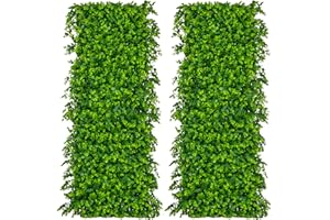 HAPPYGRILL Expandable Fence Privacy Screen, 2 Panels Decorative Faux Green Eucalyptus Fencing Panel for Backdrop, Sun-Protect