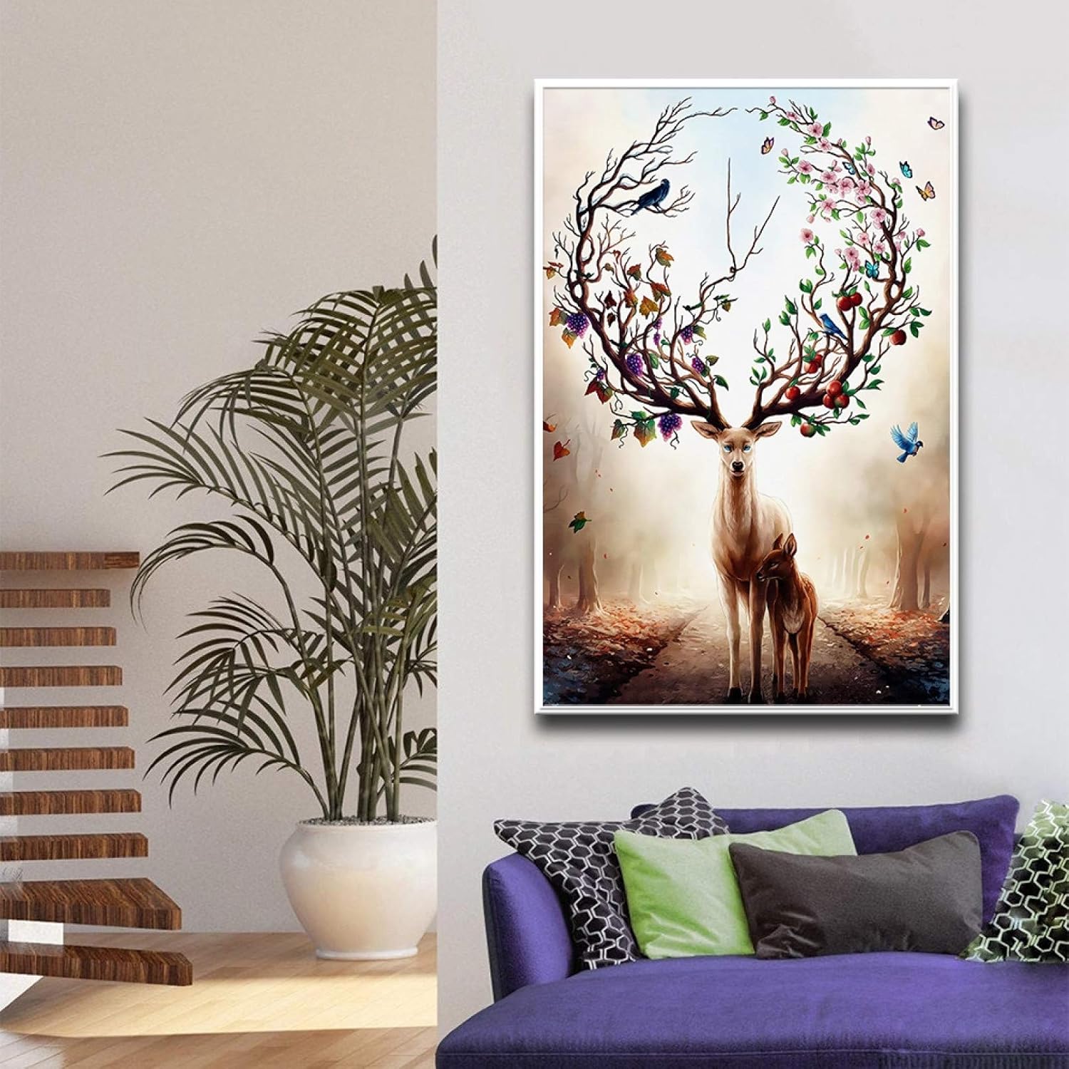 N/A Cuadro De Lienzo Ciervos De Dibujos Animados Hermosas Astas Animal