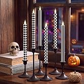 Honoson 6 Pcs Halloween Flameless Taper Candles 10.6 Inch Table Home Decor | Spooky Black Candles, Battery Operated LED Candlesticks for Halloween Centerpieces for Dinner Table Party Decor