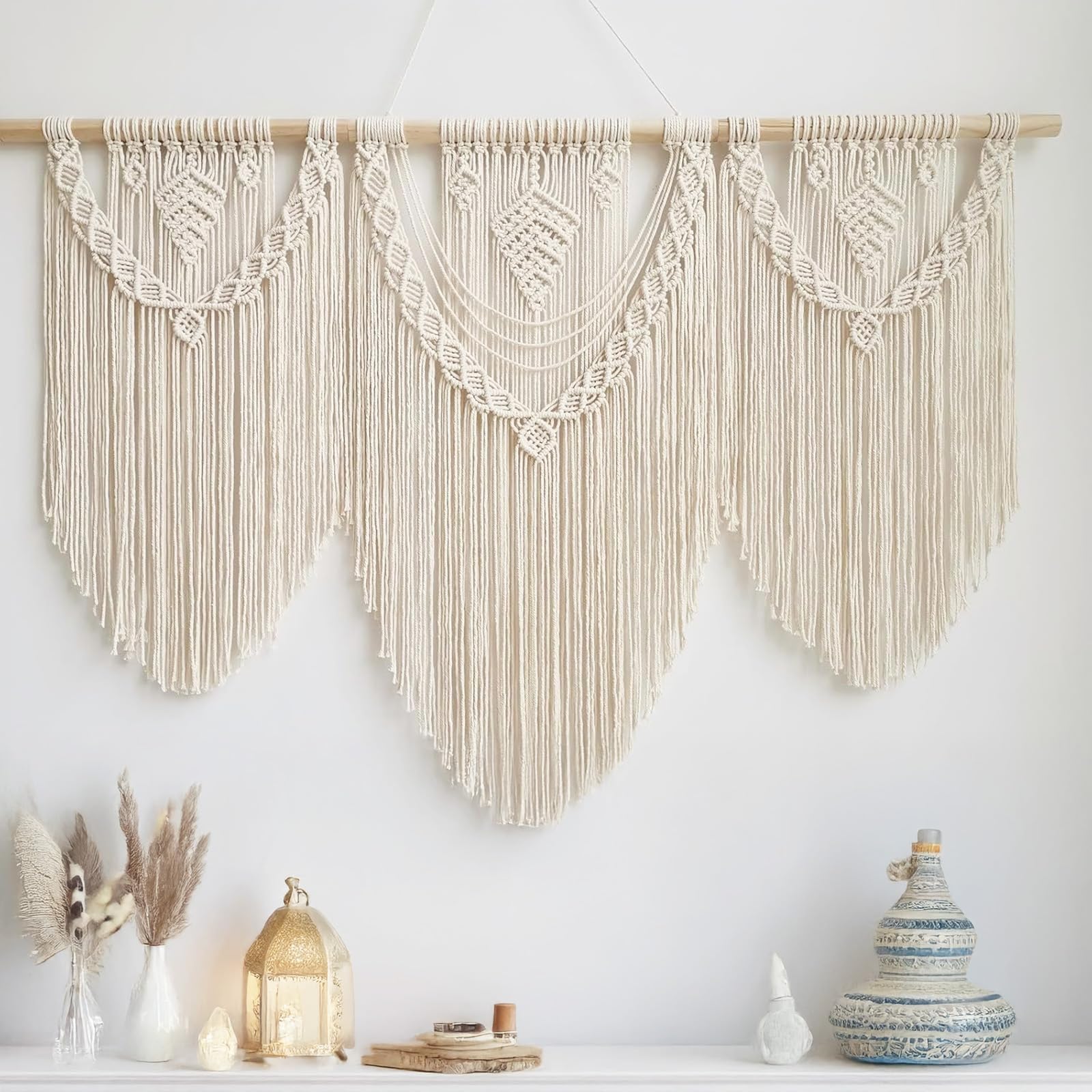 Hibisaws Macrame 110 cm (W) x 82 cm (H) Boho Tapestry, Large, Handwoven, Bedroom Wall Decoration, Balcony Decoration, Wall Decoration, Gift for Women