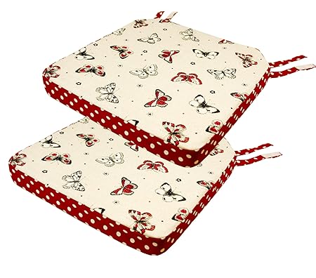 Lashuma Schmetterlings Stuhlkissen mit Klettverschluss | 2 Set Extra Hoch Gepolsterte Sitzkissen | Rot - Beige Stuhlauflage 4