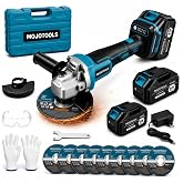 MoJoTools Cordless Angle Grinder, 21V Brushless Kit, 2 Batteries, 10 Discs | 10 discs plus charger guard and case