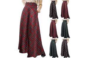 Womens Tweed Plaid Maxi Skirt Vintage High Waisted A-Line Pleated Tartan Chirstmas Long Dress Holiday Party Wool Outfits