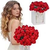 HOYWOUL Crochet Flower Bouquet Blanket,Birthday Gifts for Women,Handmade Red Floral Throw Blanket,Gifts for Mothers Day Wedding Anniversary Girlfriend(Red, 43")