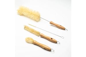 All Natural Bottle Cleaning Brush Set (NO Plastic) Sisal Bristles and Wood Handle Bottle Cleaners for Washing Narrow Beer Bot