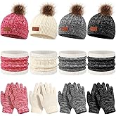 Liitrsh 12 Pcs Kids Winter Beanie Hat Scarf Gloves Set Boys Girls Knit Hat Neck Gloves Warm Bulk Winter for 5-12 Years
