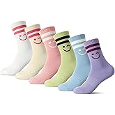 scenicamp Women's Cute Smile Face Socks, Funny Cheerful Face Gifts Socks Cotton Striped Athletic Cotton Size 6-9