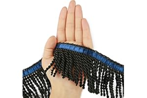 BEL AVENIR Curtain Fringes Bullion Fringe Trim with Blue Ribbon 5.3 Yard x 3 Inches Fabric Trims Sewing DIY Decoration for Curtain Sofa Clothes (Black)