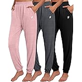 Ficerd 3 Pack Women's Sweatpants Loose Fit Joggers Elastic Tapered Leg Pants Athletic Baggy Lounge Trousers with Pockets