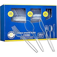 Plasticpro Clear Heavyweight Plastic Silverware - Cutlery 360 Combo Box (Including 180 Forks 120 Spoons 60 Knives)