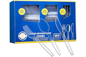 Plasticpro Clear Heavyweight Plastic Silverware - Cutlery 360 Combo Box (Including 180 Forks 120 Spoons 60 Knives)