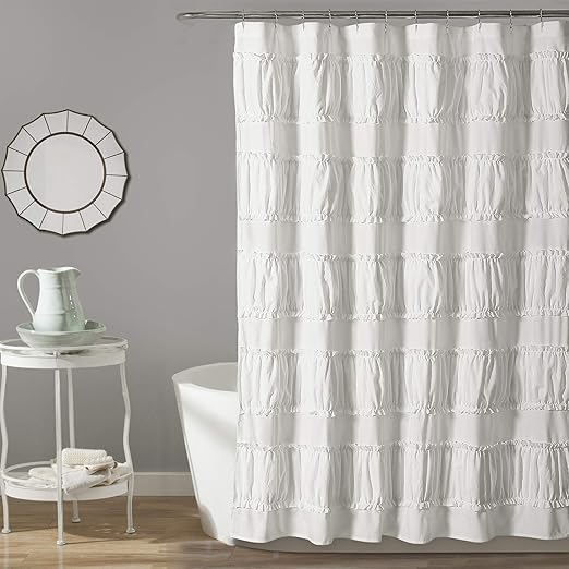 Amazon Com Lush Decor White Nova Ruffle Shower Curtain 72 X 72