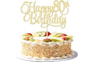 EPHLYN 1 Pack Happy 80th Birthday Cake Topper Gold Glitter Number 80 Eighty Years Old Birthday Cake Pick Decoration For 80th Birthday Celebrating Anniversary Party Supplies