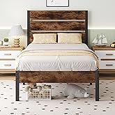 Lifezone Twin Bed Frame with Headboard and Footboard, Metal Twin Bed Frame with Under-Bed Storage, All-Metal Support System, No Box Spring Needed, Easily Assemble, Vintage Brown