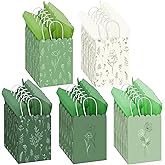 MIMIND 60 Pcs Sage Green Wildflower Gift Bags with Handles Reusable Floral Paper Bags with Tissue Paper for Weddings Birthdays Baby Shower Party Favors