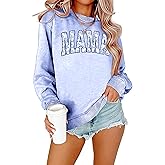 Mama Sweatshirt for Women Mama Letter Embroidered Graphic Long Sleeve Mom Life Shirts Crewneck Pullover Tops