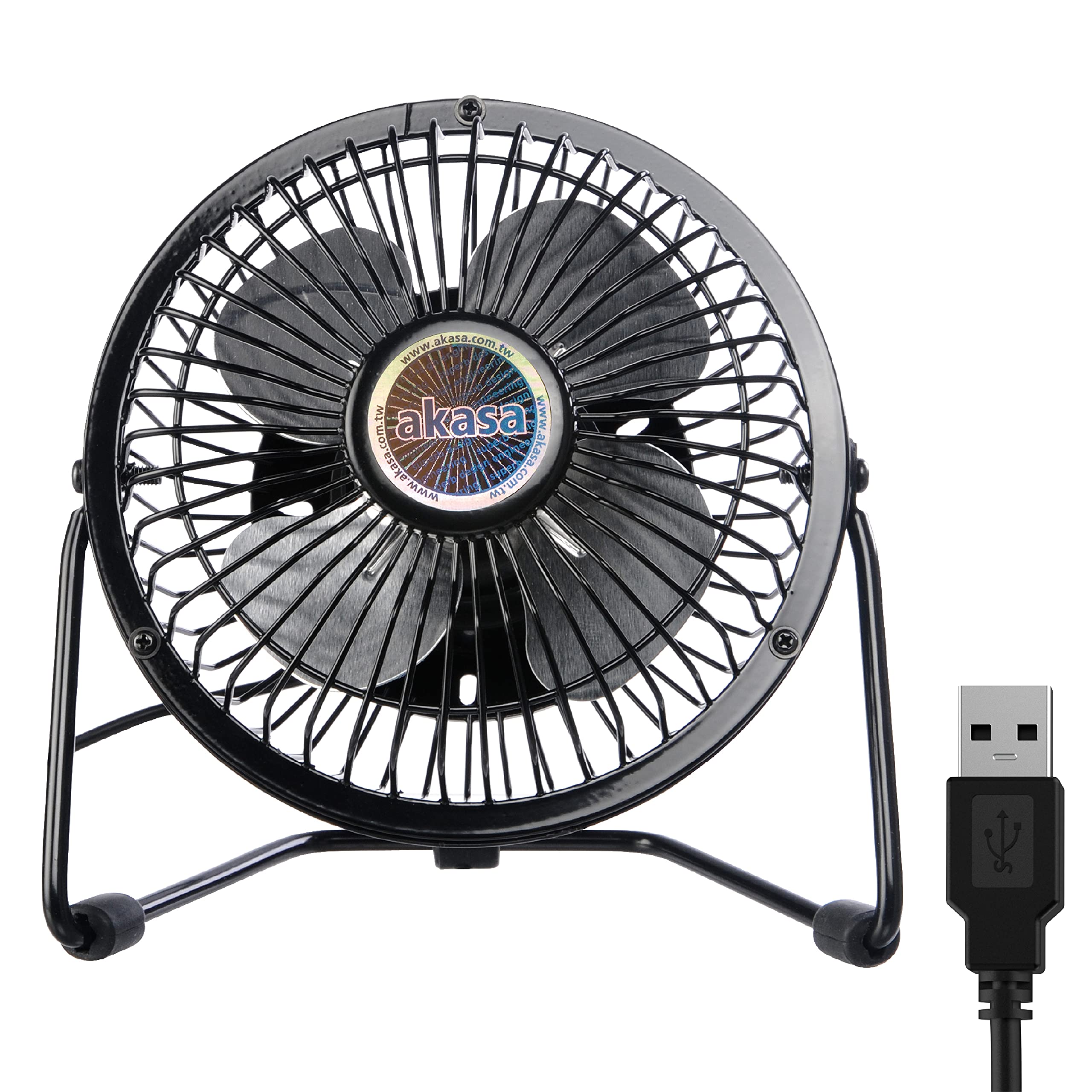 Akasa USB Mini Fan | 4 inch Mini Desk Fan | 4 Aluminium Rotor Blades | Adjustable Stand | Non-slip Rubber Feet | 150 x 160 x 85mm | AK-UFN01-BK