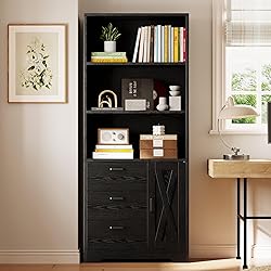 IRONCK Bookshelf with Door and 3 Drawers, 71in Tall