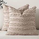 MIULEE Set of 2 Decorative Boho Throw Pillow Covers Spring Linen Striped Jacquard Pattern Cushion Covers for Sofa Couch Living Room Bedroom 18x18 Inch Beige