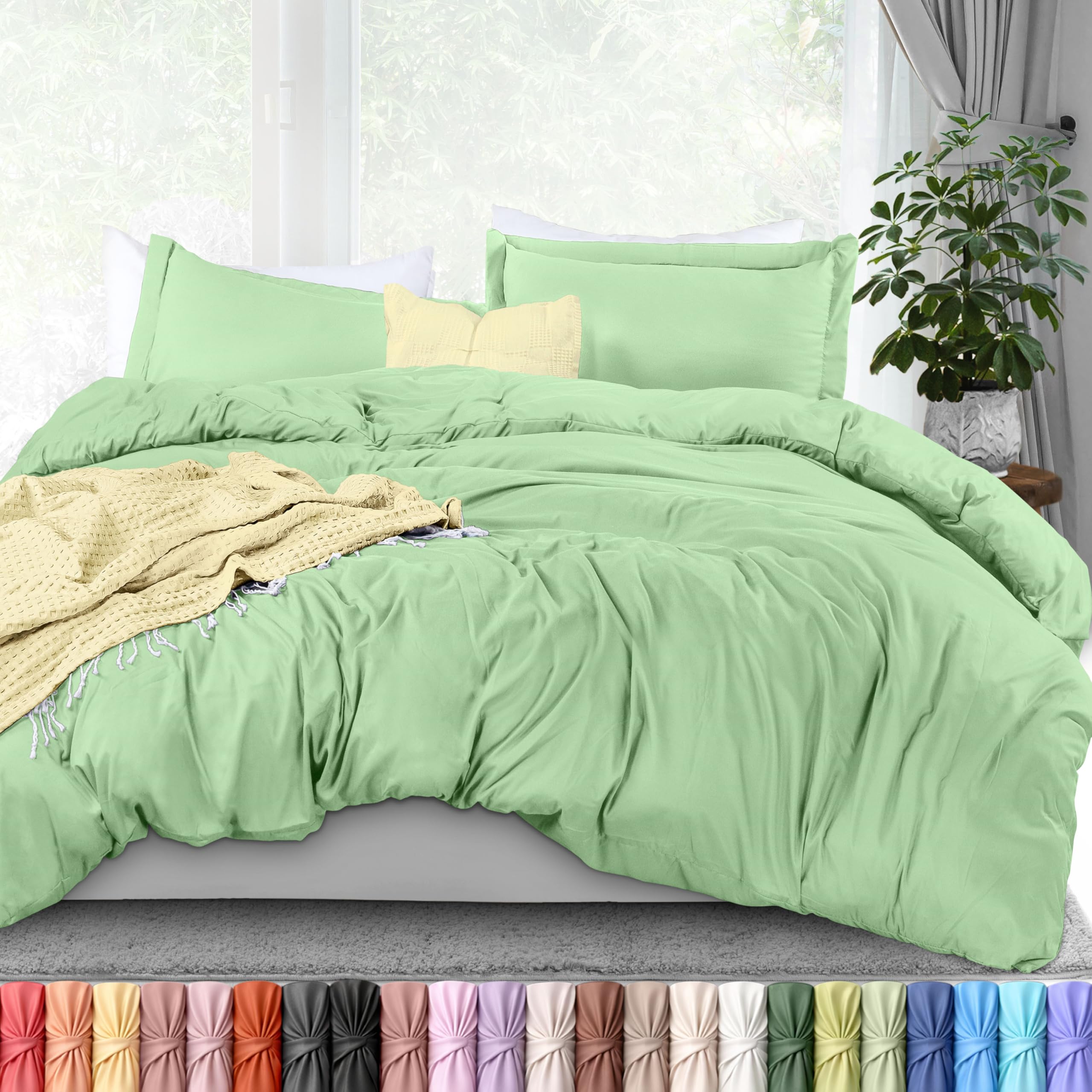 Utopia Bedding Duvet Cover Queen Size Set - 1 with 2 Pillow Shams 3 Pieces Comforter Zipper Closure Ultra Soft Brushed Microfiber, 90 X Inches (Queen, Sage)