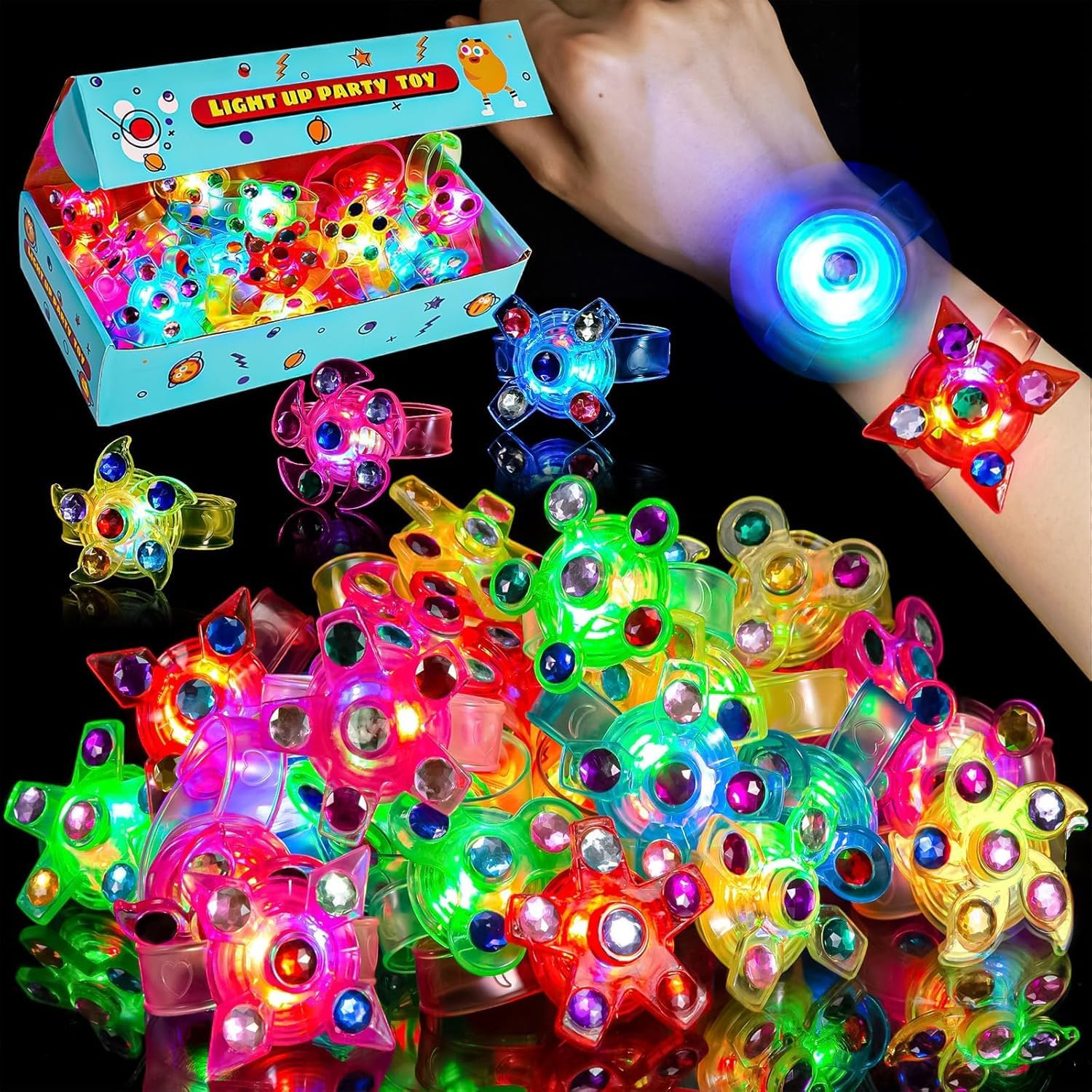 Photo 1 of 24 Pack LED Light Up Fidget Spinner Bracelets Party Favors for Kids 4-8 8-12, Glow in The Dark Party Supplies, Birthday Gifts, Treasure Box Toys for Classroom, Goodie Bags Easter Basket Stuffers