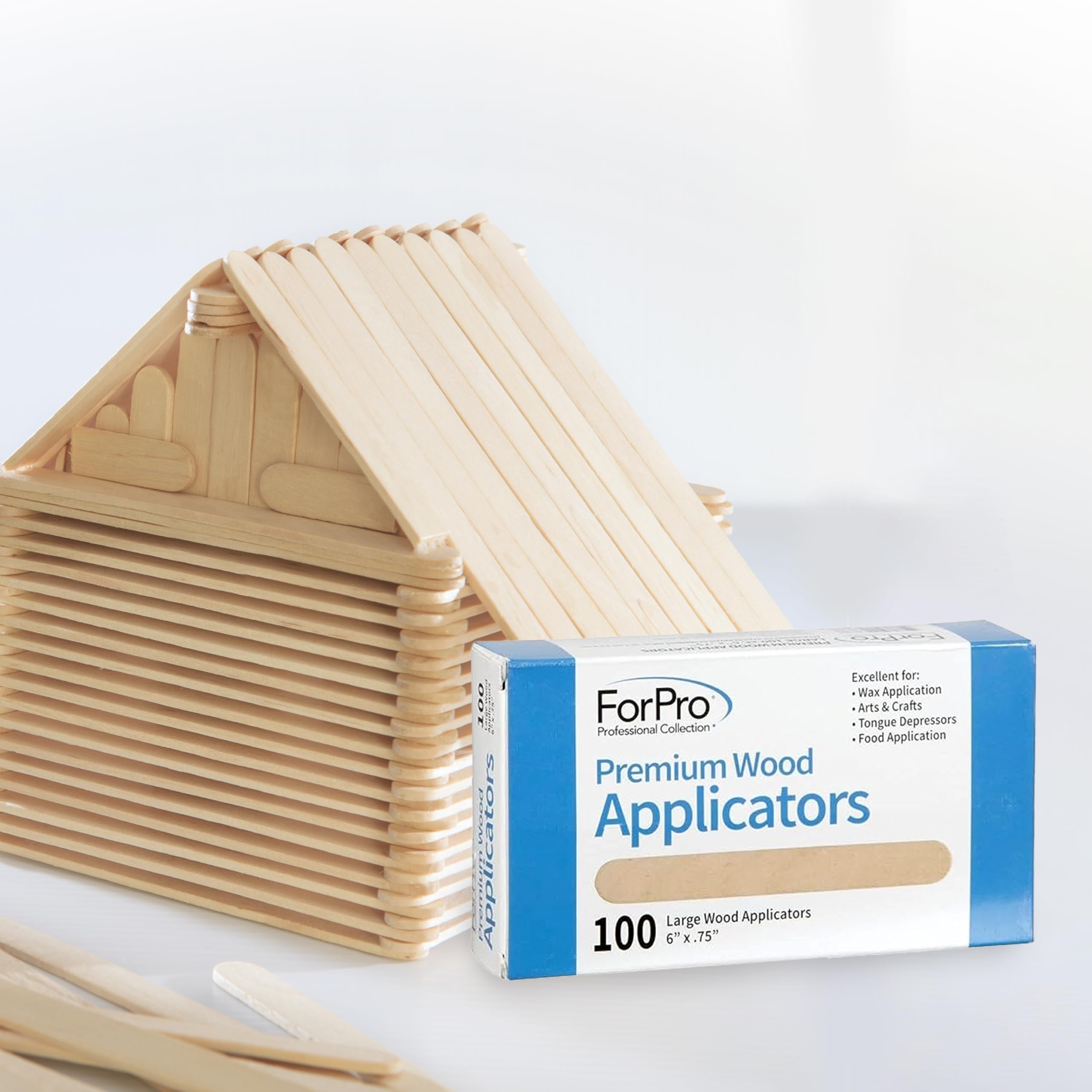 ForPro Professional Collection Premium Wood Applicators, Non-Sterile, Hair Removal Waxing Sticks, Large, 6