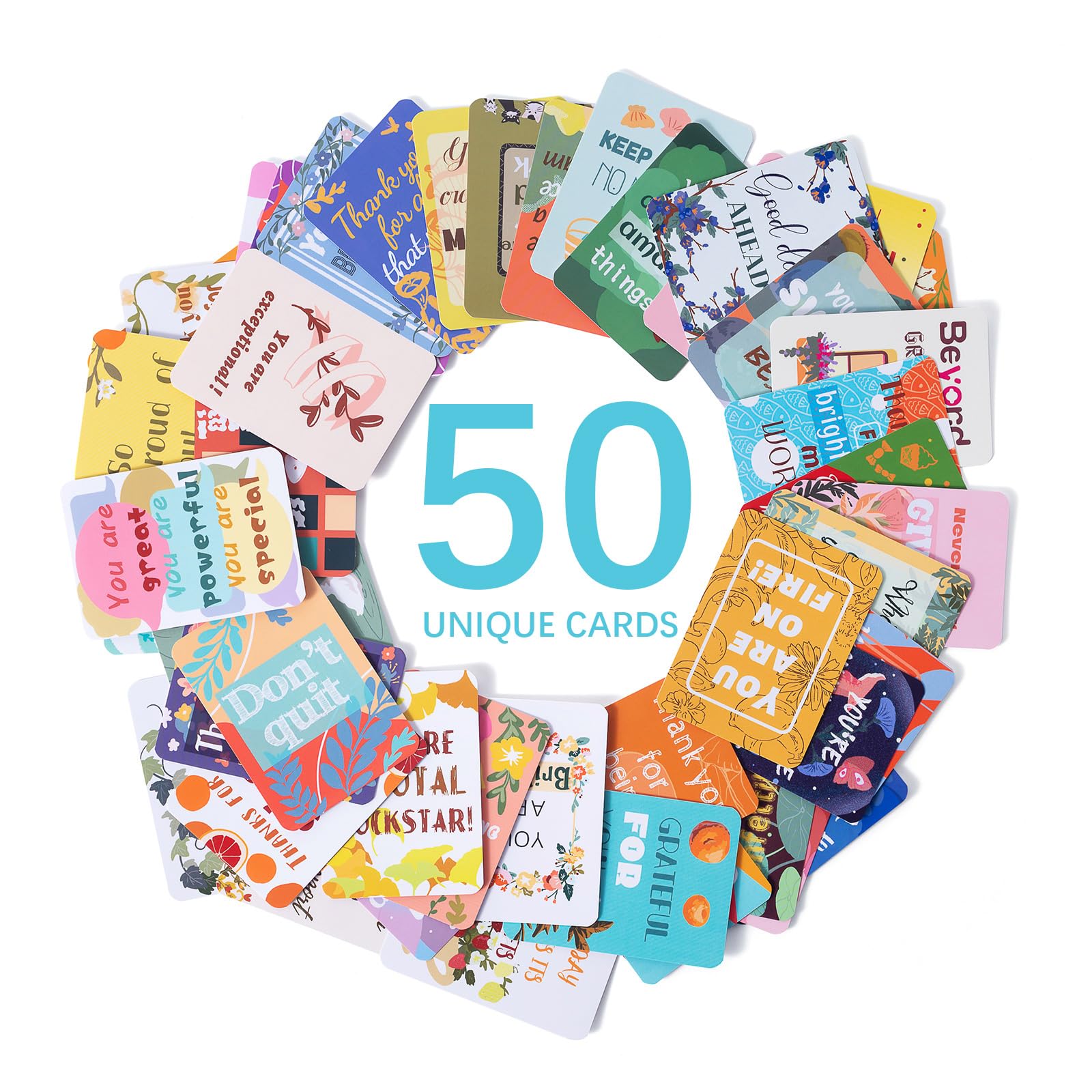 HOMANGA 50 Unique Inspirational Cards, Motivational Kindness Mini Note Cards with Encouragement Quotes, Appreciation, Gratitude, Positive Affirmations Card for Employees, Students, Coworkers