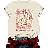 Easter Shirts for Women: Cute Bunny Shirt for Womens Funny Floral Rabbit Tshirt Easter Eggs Holiday Graphic Tee Tops