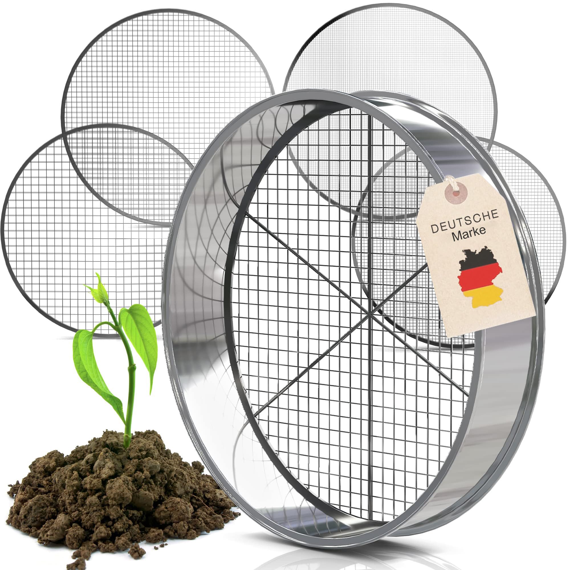 GreenTouch Stainless Steel Garden Sieve - Compost Bin with 5 Interchangeable Sieve Inserts - Weather-Resistant