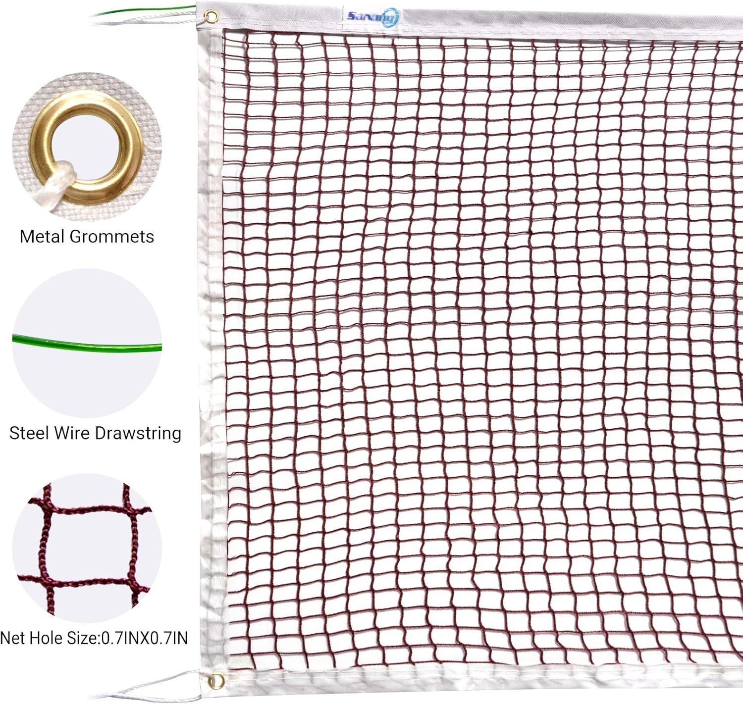 Sanung Badminton Net with Steel Wire Clamps Carrying Bag 4-Sides Stitching Badminton Replacement Net for Backyard Gym Mesh Net for Daily Training Exercise Competition 20FT x 2.5FT : Sports & Outdoors