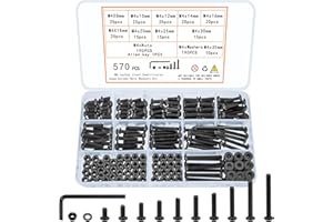 QOOSIKICC 570 Pcs M4 Screw Assortment, M4 Bolts and Nuts Kit, Hex Socket Button Head Cap Screws and Nuts and Washers Set, Metric Machine Screw Assortment Kit, Black Round Head Assorted Screws Nuts and Bolts