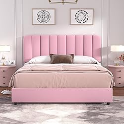 VECELO Queen Size Upholstered Bed Frame with 4