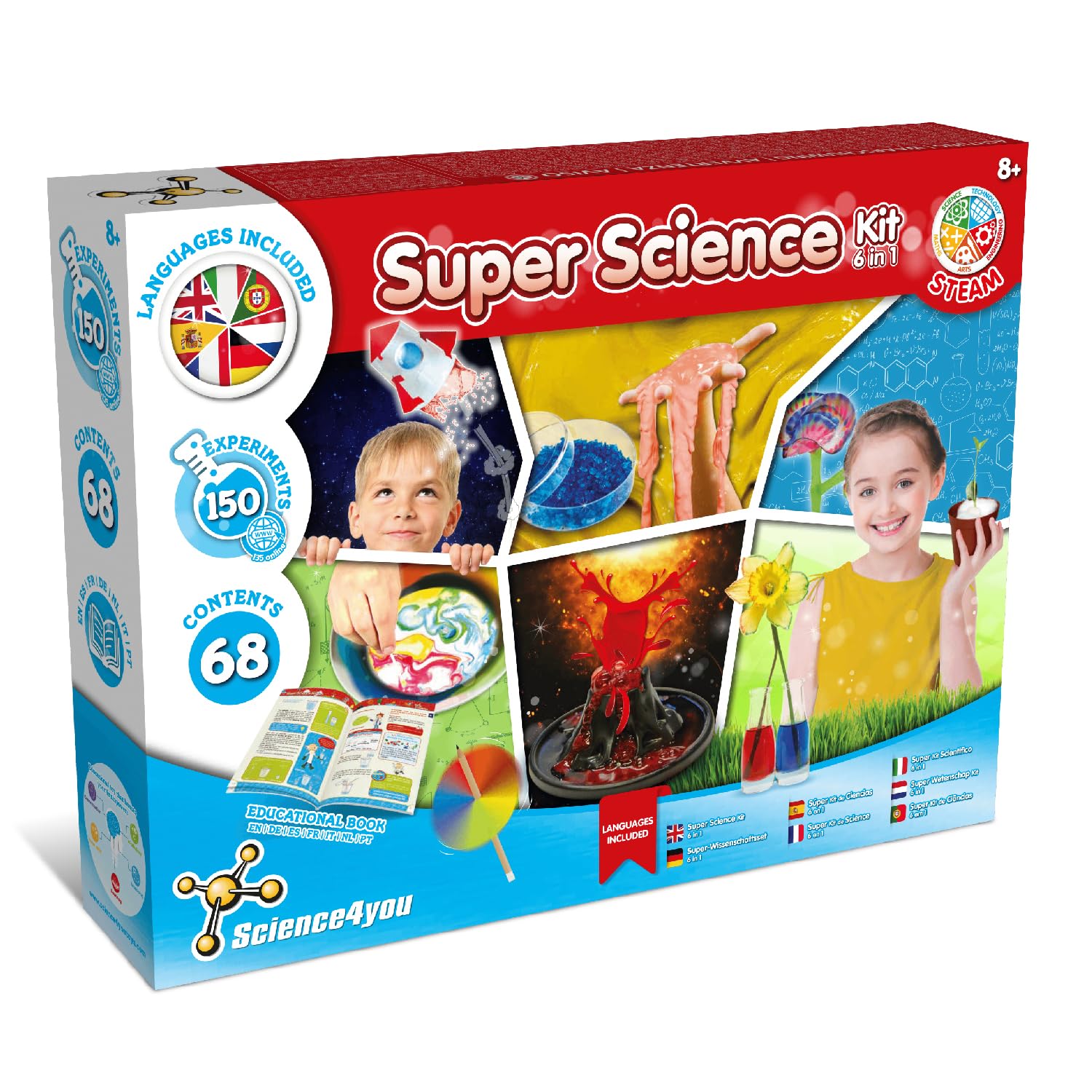 Science4you Super Science Kit - 150 Experiments, Science Kit for Kids age 8+ with Chemistry Set Lab, Stem Toys and Games for Kids, Arts & Crafts, Gifts for 8 9 10 11 12+ year old Boys and Girls