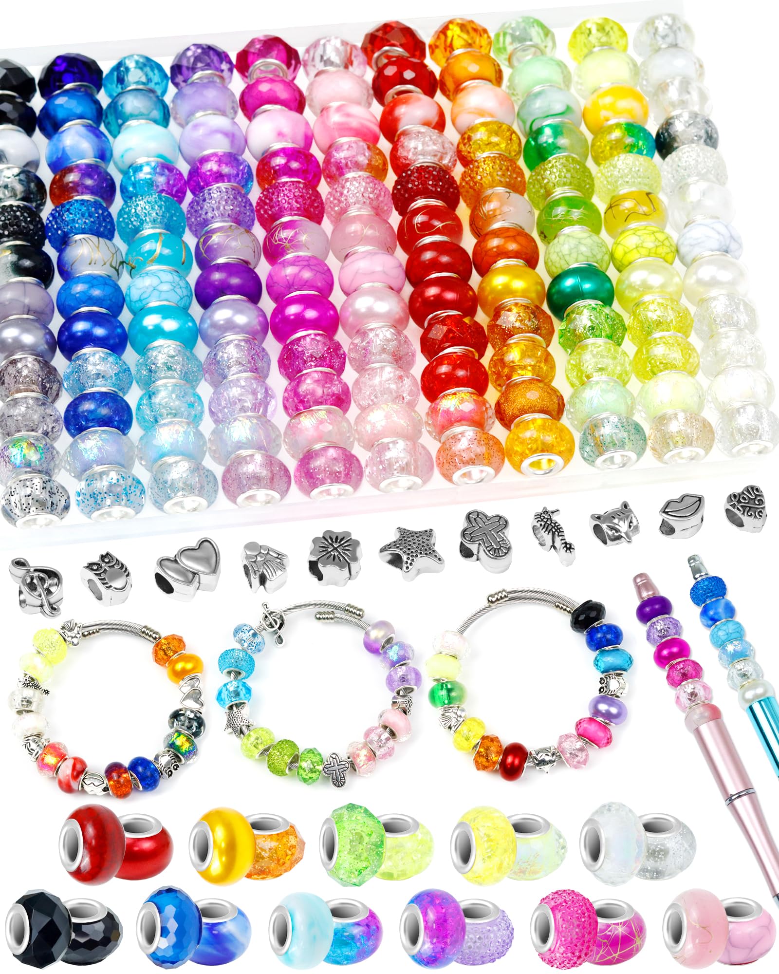 Photo 1 of 143PCS FIVEIZERO European Large Hole Beads for Jewelry Making – 12 Colors 