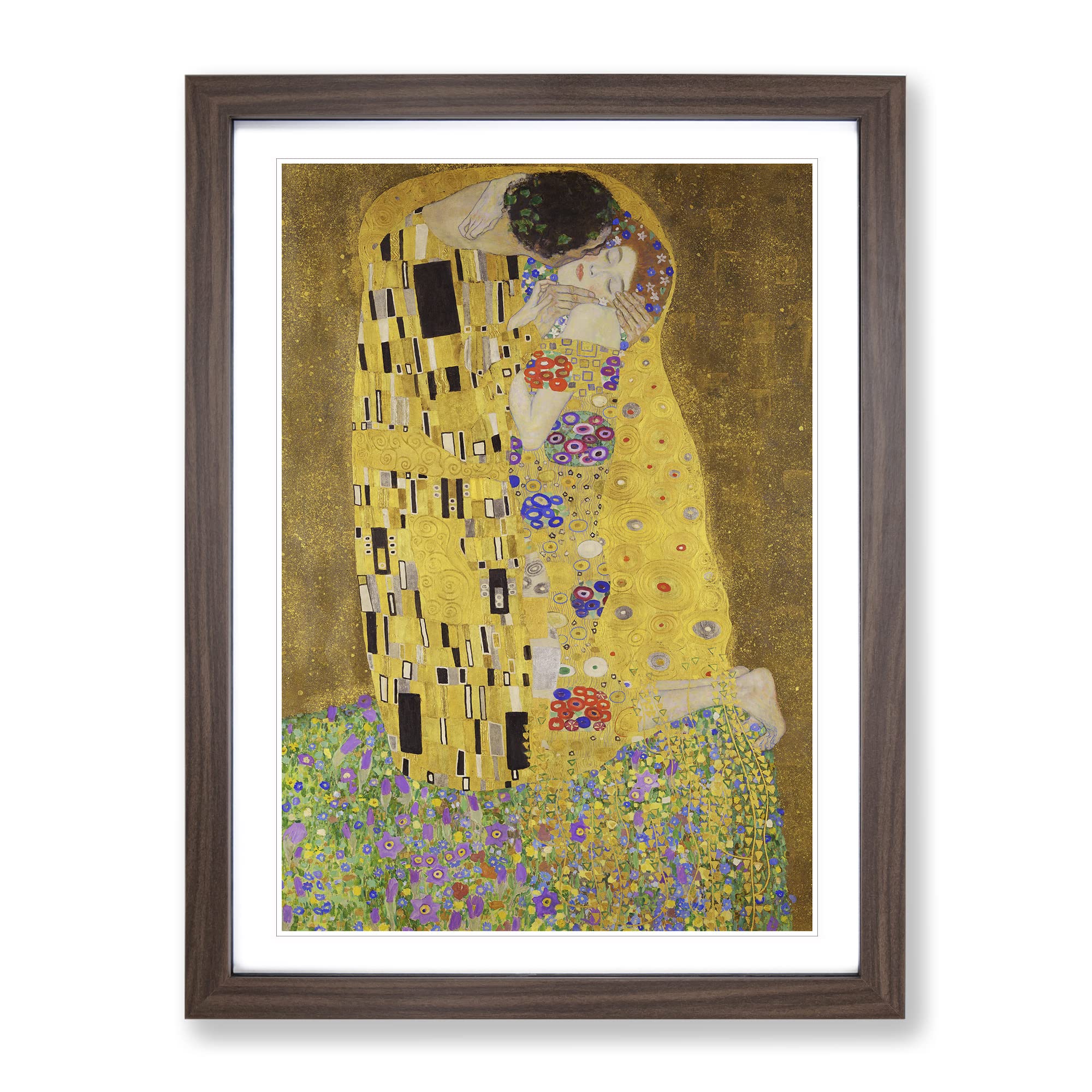 The Kiss Vol.2 By Gustav Klimt Classic Painting Framed Wall Art Print, Ready to Hang Picture for Living Room Bedroom Home Office Décor, Walnut A4 (34 x 25 cm)