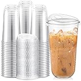 Baderke 100 Pcs Plastic Cups with Sip Lids Round Bottom Disposable Plastic Coffee Cups with Lids Clear Strawless Crystal Mugs for Iced Coffee Smoothie Cold Beverage Party Catering Supplies (20 oz)
