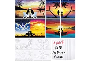Nuberlic Painting Kit, 8x10 Inch, 8 Pcs Pre Printed Canvas, Love Theme, for Adults Kids, Paint and Sip Kit for Party Favor