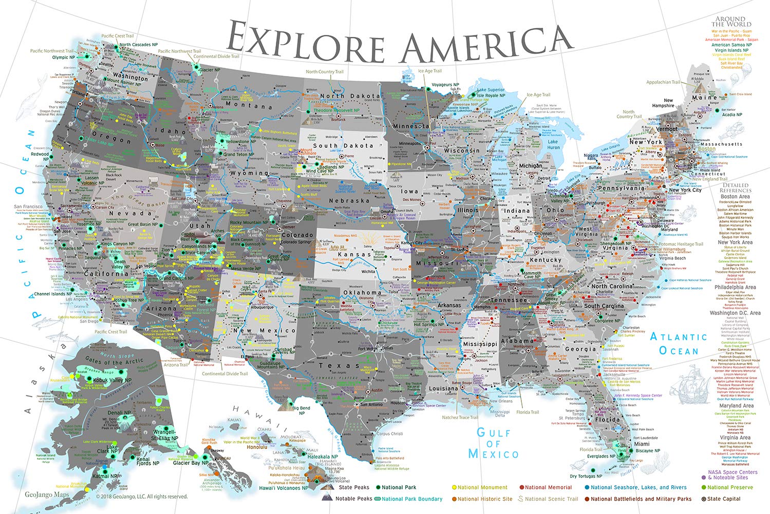 GeoJango National Parks Map Poster with USA Travel