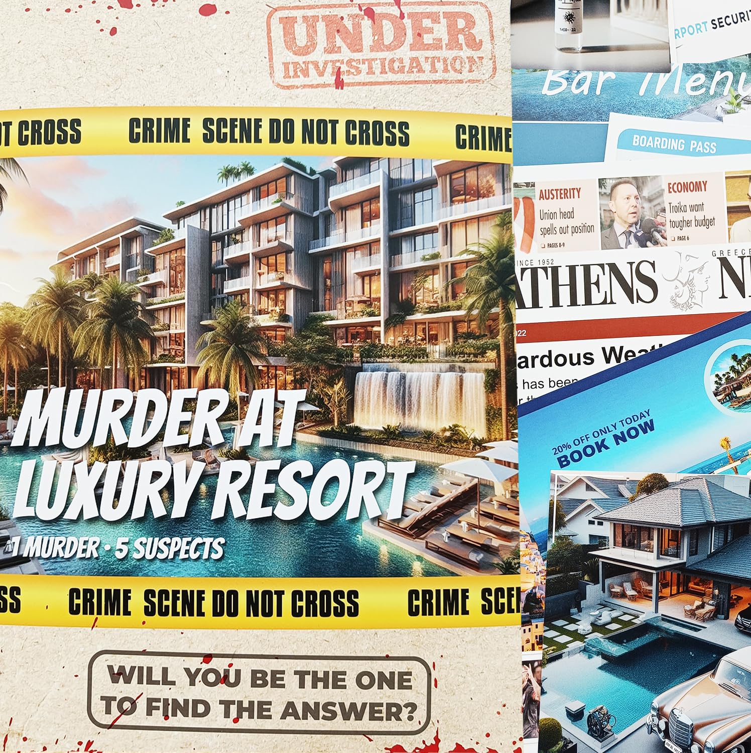 cardly DETECTIVE GAME UNSOLVED MYSTERY MURDER - COLD CASE FILES INVESTIGATION DETECTIVE CLUES/EVIDENCE - SOLVE THE CRIME - FOR INDIVIDUALS, DATE NIGHTS & PARTY GROUPS (MURDER AT A LUXURY RESORT) — image 1