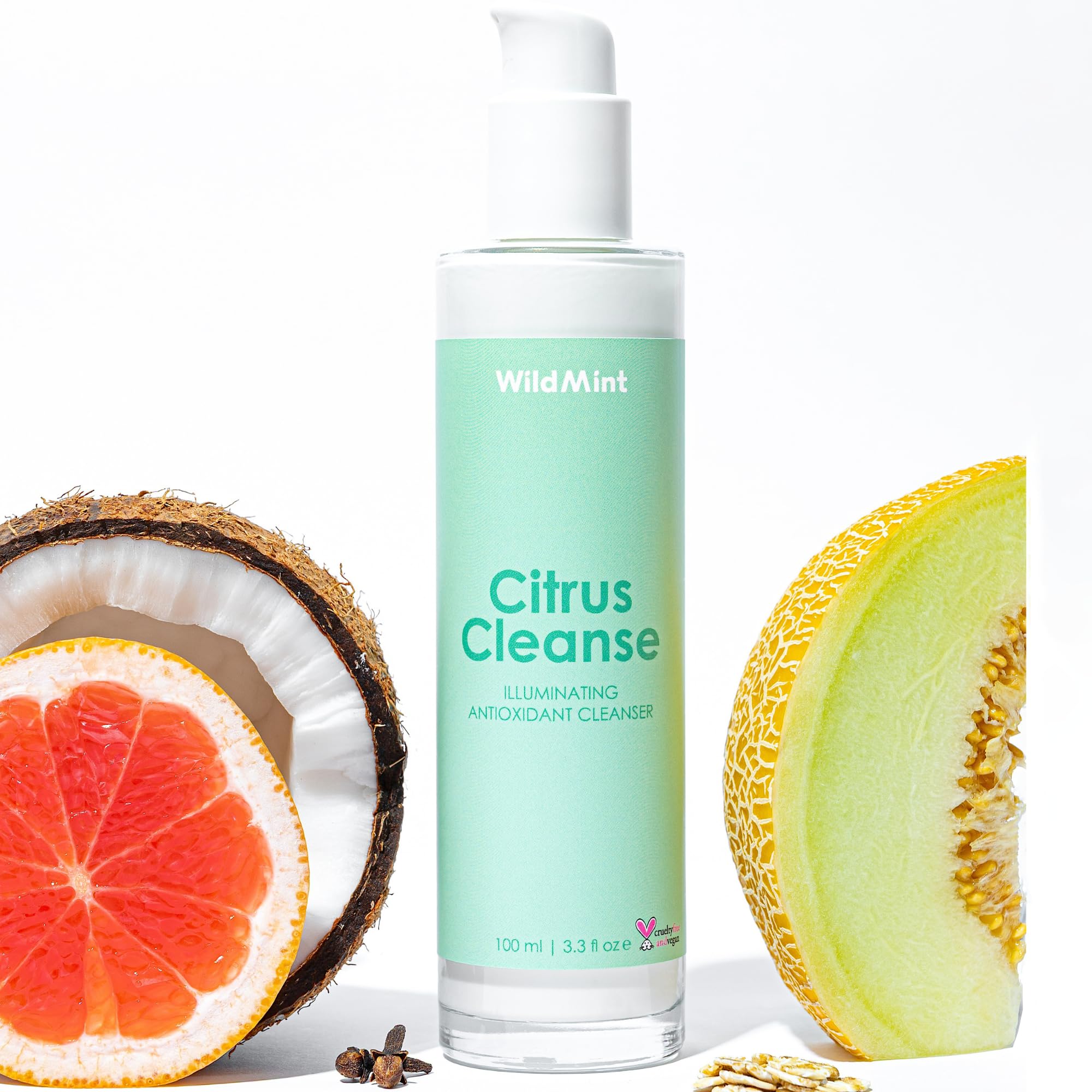 WildMint Citrus Cleanse Natural Face Cleanser | Gentle & Creamy Face Wash for Sensitive, Mature, Acne-Prone & Dry Skin | Vitamin C Brightening Skincare | UK Made Vegan & Cruelty-Free Skincare | 100ml