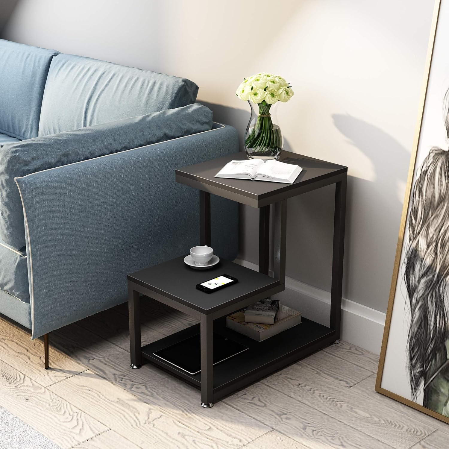 SogesPower 15.7 inches x11.8 inches L Shape Nightstand, End