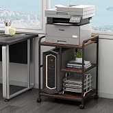 Fannova Large Printer Stand with PC Tower Shelf for Home Office Storage | Table for 22"x18" Big Size Printer, Rolling Cart with Wheels for Computer Tower CPU Shredder, Rustic Brown