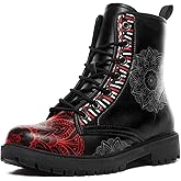 coolcustomize Mandala Print Combat Boots for Women, Floral Lace-Up Casual Ankle Boot Platform Booties Festival Everyday Streetwear
