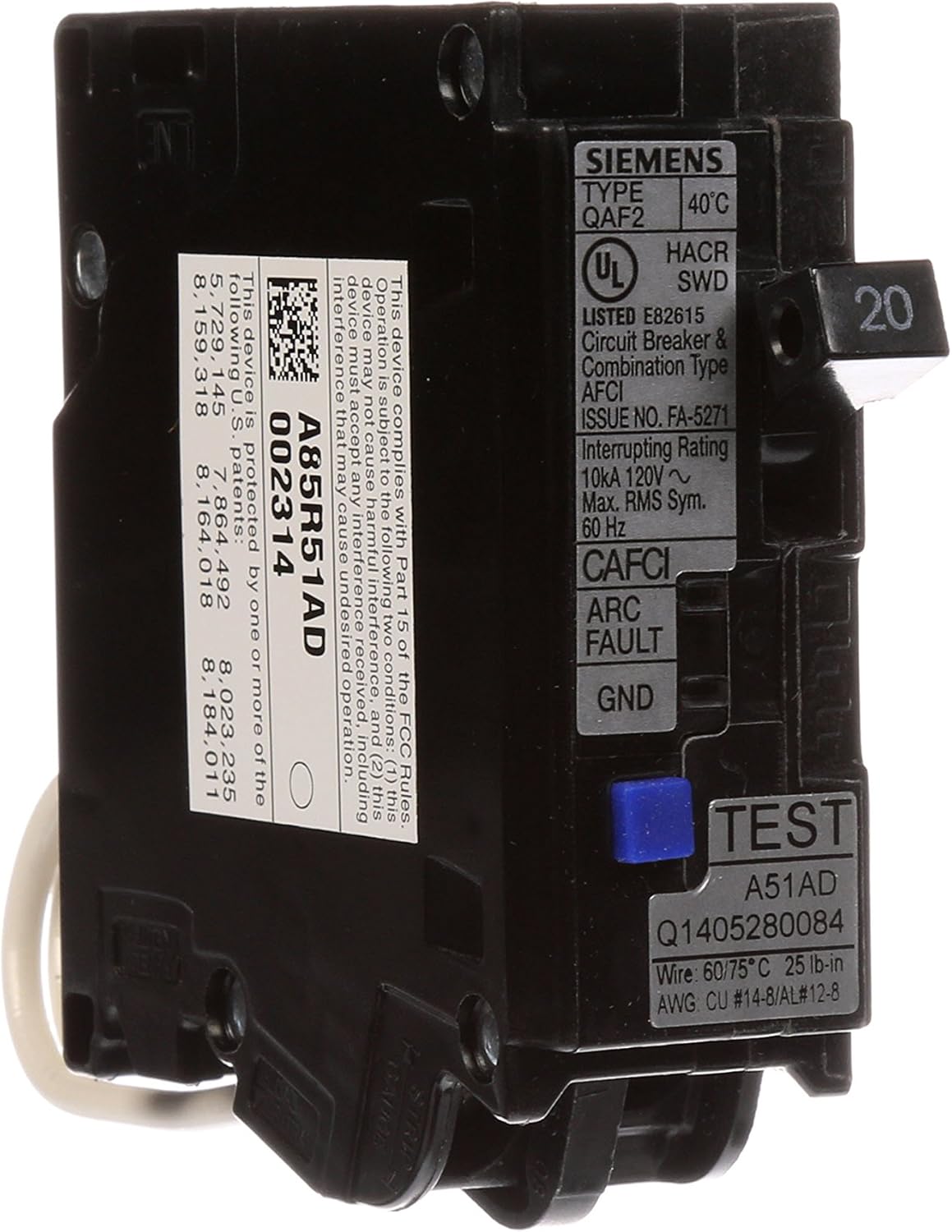 Siemens QA120AFC 20-Amp Single Pole 120-volt Plug-On Combination AFCI Breaker - - 