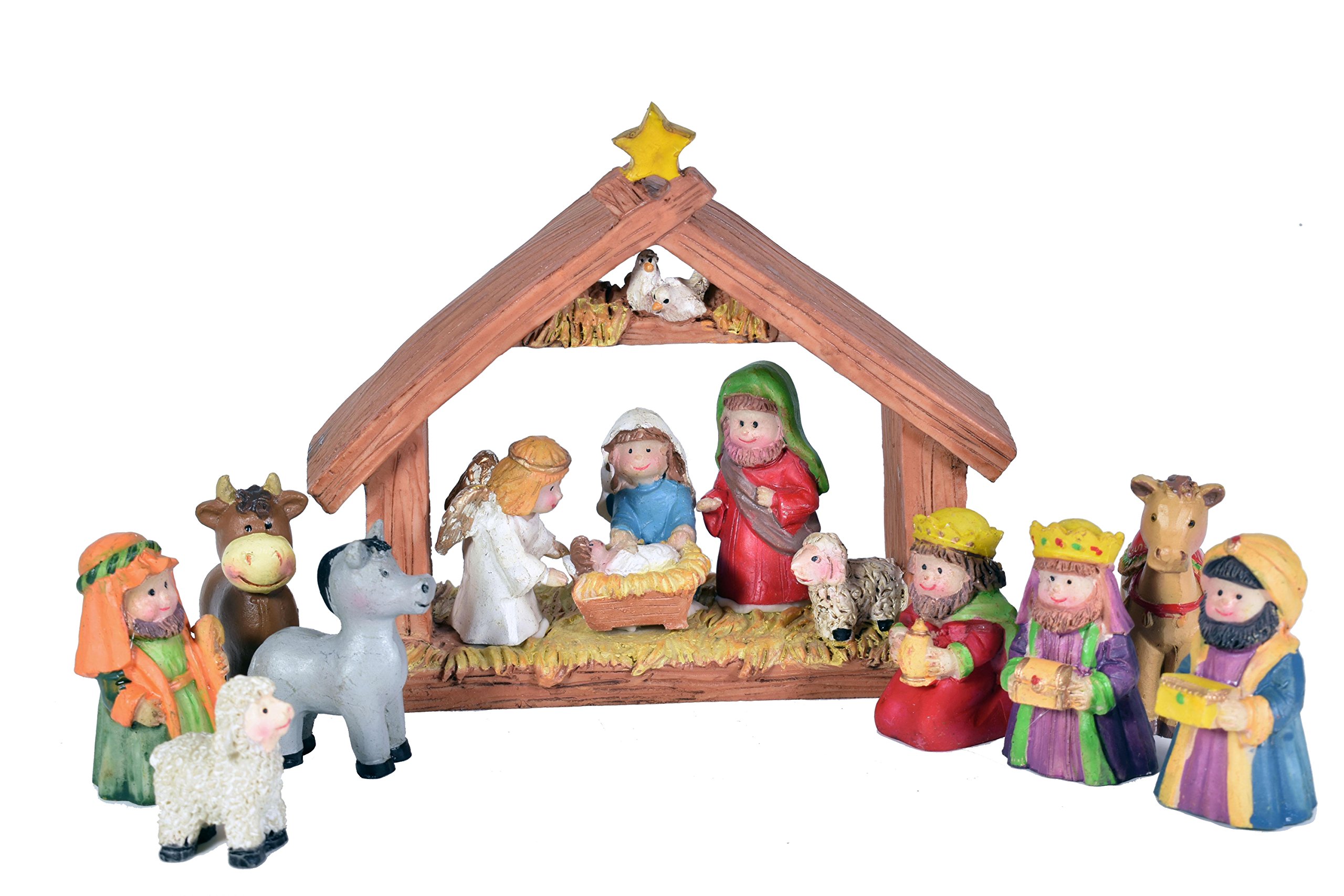Kids Mini Nativity Set (9 Pieces), Nativity Story Sticker Booklet and